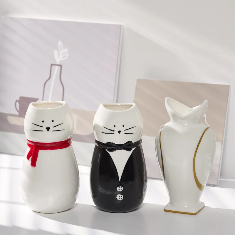 

Vases Nordic Ceramic Creativity Cat Home Decoration Accessories For Living Room